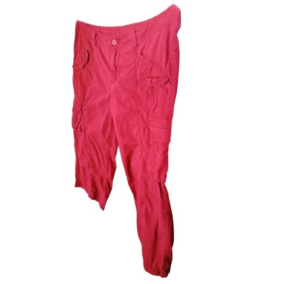 Norma Kamali Womens Red 7 Pockets Cropped Cargo Pants Size 18 - Picture 3 of 7